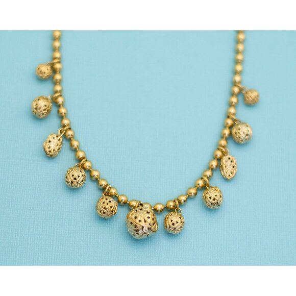 Vintage Circle Art Nouveau Spheres Unique Gold Tone Necklace 18 1/2 inch - E35 - Picture 1 of 3